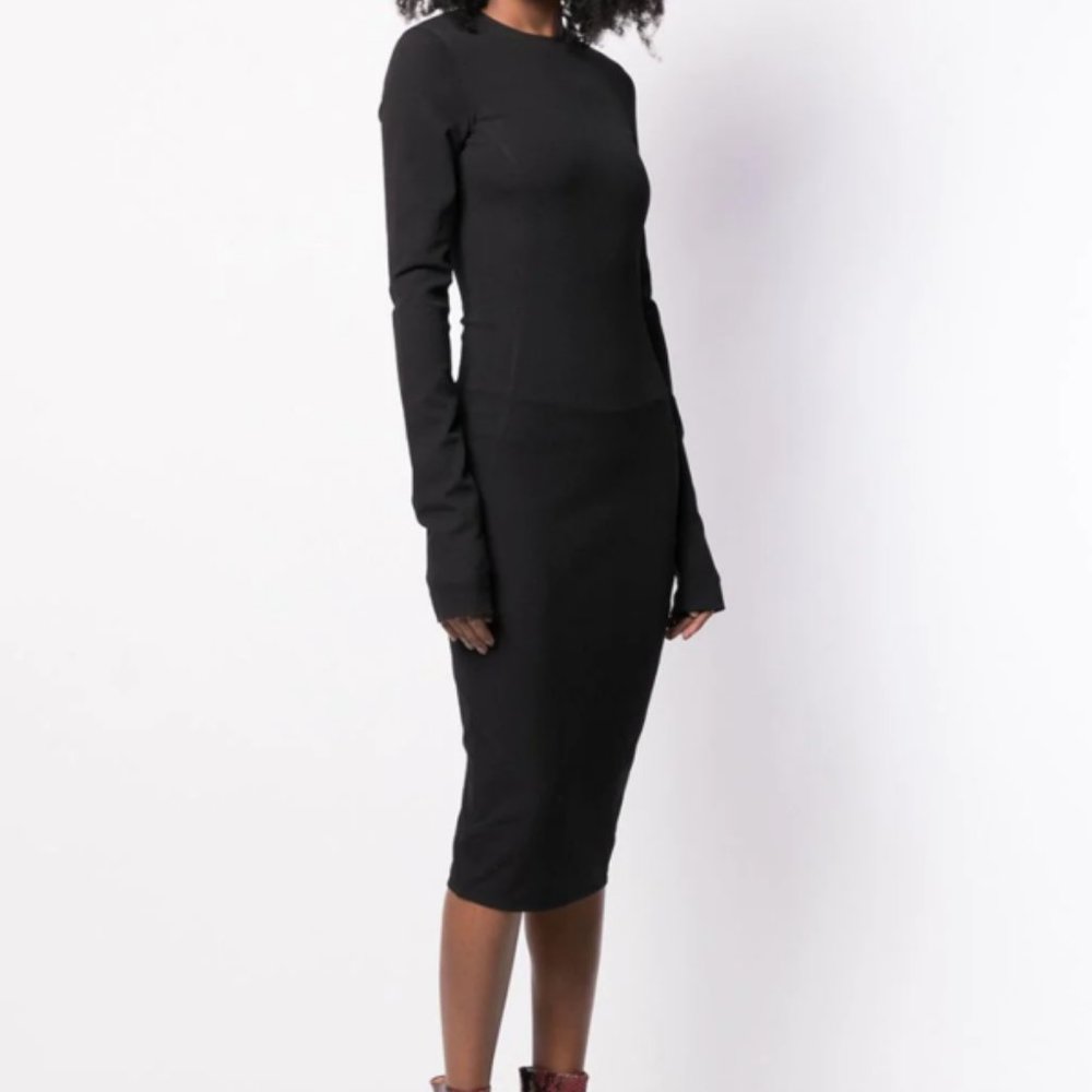 RICK OWENS Long Sleeve Bodycon Midi Cut Out Back Black Stretch Dress Size 6 - Picture 2 of 15